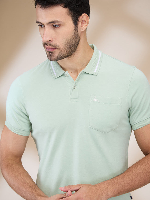 Parx Men Green Solid Regular Fit Cotton T-Shirt