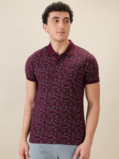 Parx Men Purple Printed Regular Fit Cotton Blend Half Sleeve T-Shirt