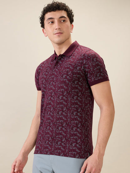 Parx Men Purple Printed Regular Fit Cotton Blend Half Sleeve T-Shirt