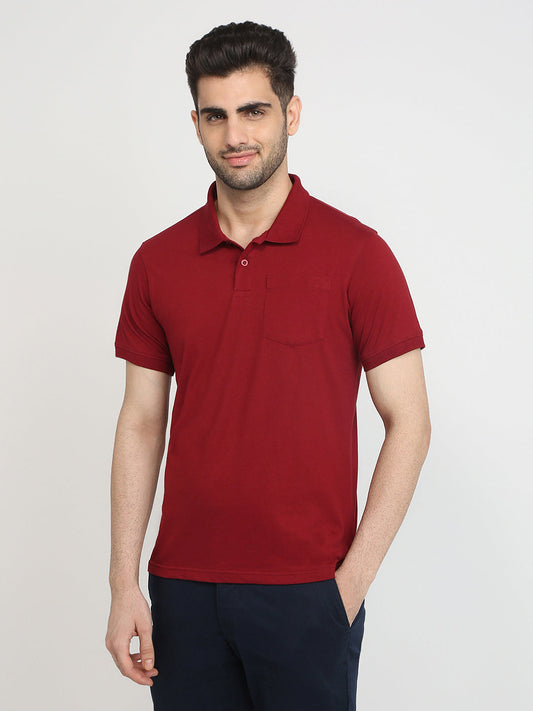 Parx Men Maroon Solid Regular Fit Cotton Blend T-Shirt