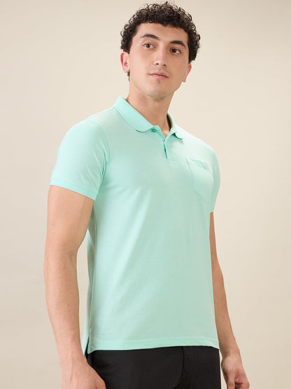 Parx Men Green Solid Regular Fit Cotton Blend Half Sleeve T-Shirt