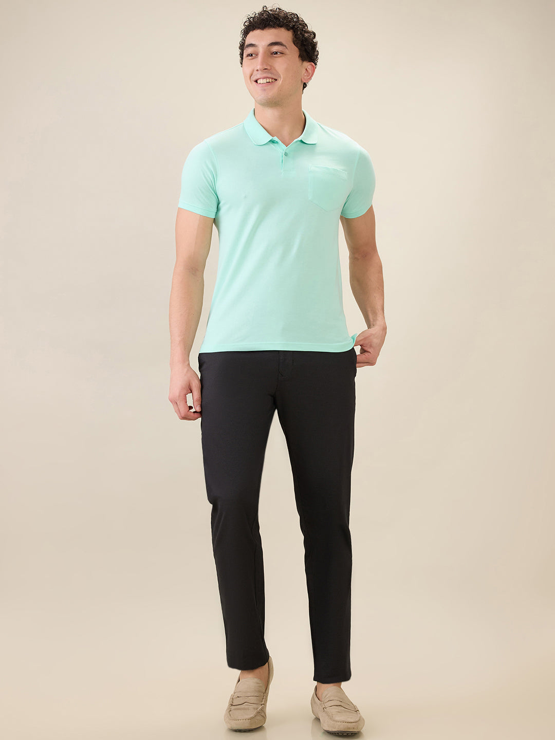 Parx Men Green Solid Regular Fit Cotton Blend Half Sleeve T-Shirt