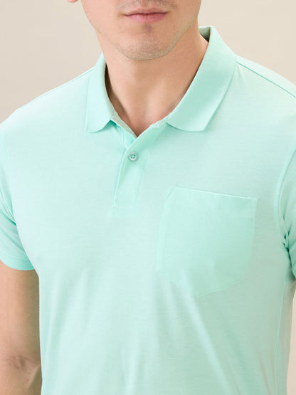 Parx Men Green Solid Regular Fit Cotton Blend Half Sleeve T-Shirt