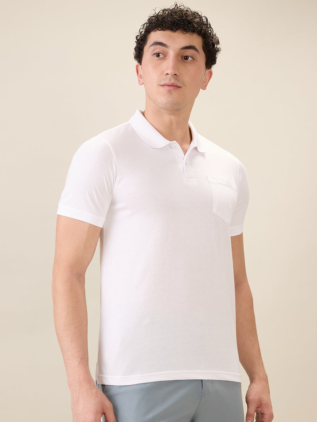 Parx Men White Solid Regular Fit Cotton Blend Half Sleeve T-Shirt