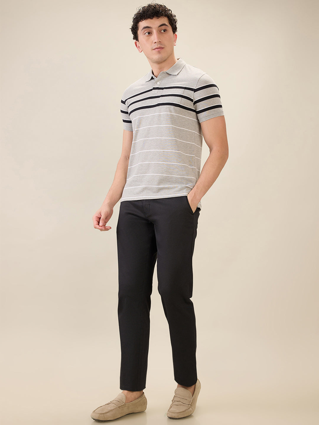 Parx Men Grey Yarn Dyed Regular Fit Cotton Blend Half Sleeve T-Shirt