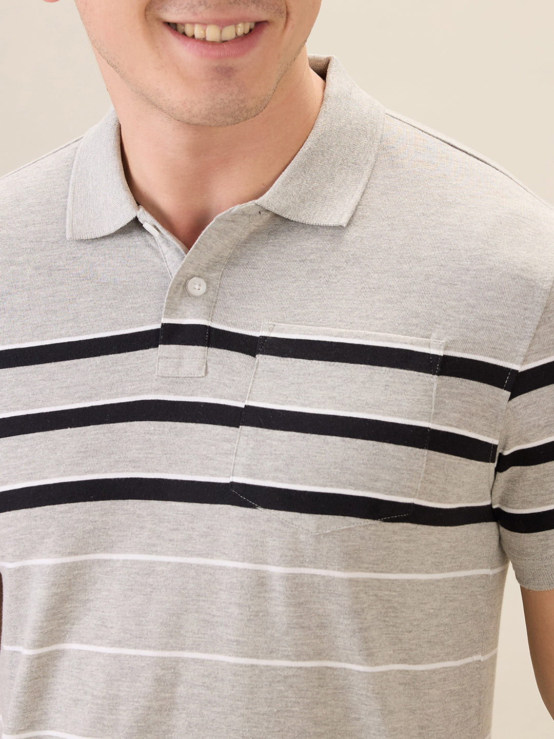 Parx Men Grey Yarn Dyed Regular Fit Cotton Blend Half Sleeve T-Shirt