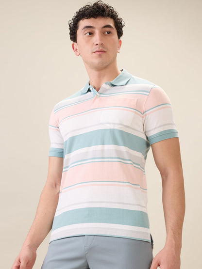 Parx Men Green Yarn Dyed Regular Fit Cotton Blend Half Sleeve T-Shirt