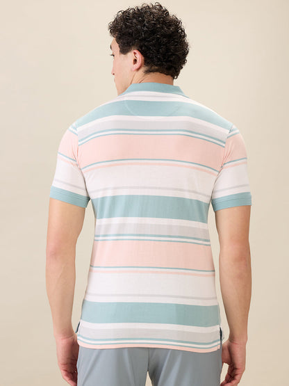 Parx Men Green Yarn Dyed Regular Fit Cotton Blend Half Sleeve T-Shirt