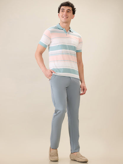 Parx Men Green Yarn Dyed Regular Fit Cotton Blend Half Sleeve T-Shirt