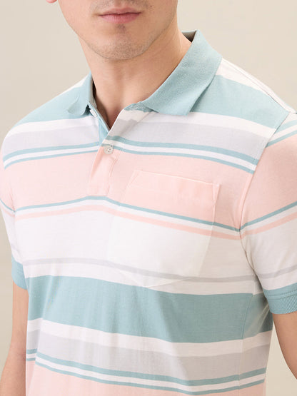 Parx Men Green Yarn Dyed Regular Fit Cotton Blend Half Sleeve T-Shirt