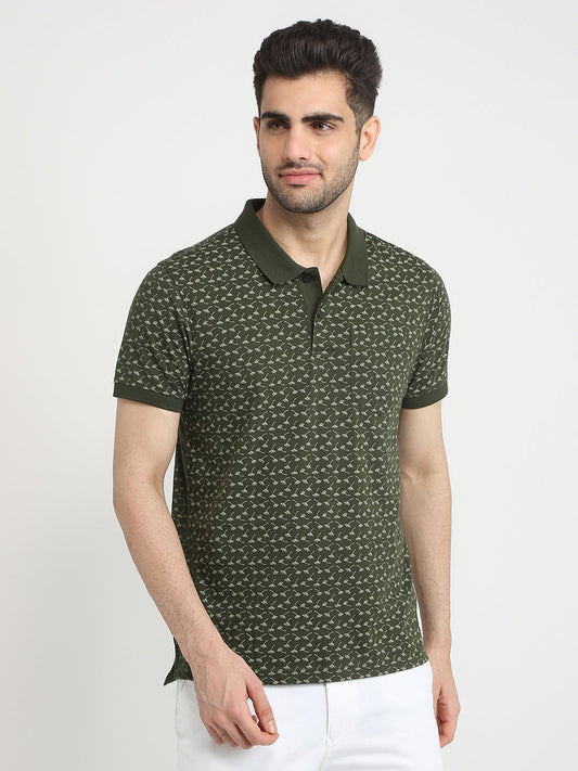 Parx Men Green Printed Regular Fit Cotton Blend T-Shirt