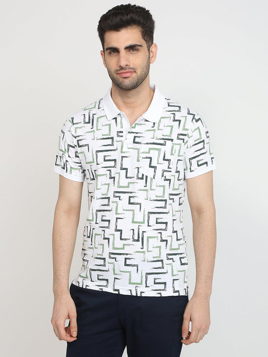 Parx Men White Printed Regular Fit Cotton Blend T-Shirt