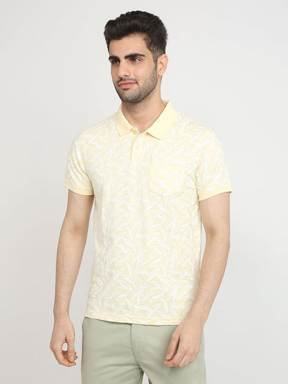 Parx Men Yellow Printed Regular Fit Cotton Blend T-Shirt