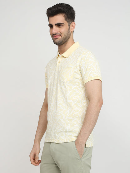 Parx Men Yellow Printed Regular Fit Cotton Blend T-Shirt