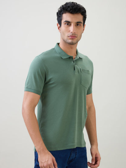 Parx Men Green Solid Regular Fit Cotton Half Sleeve T-Shirt