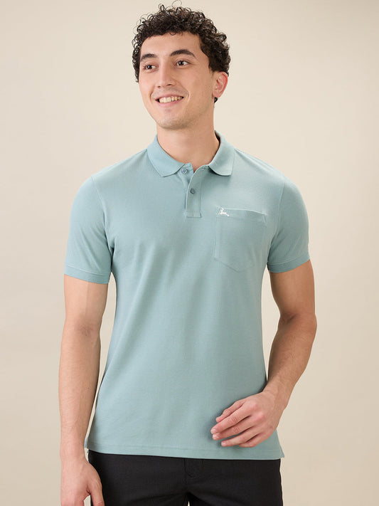 Parx Men Green Solid Regular Fit Cotton Half Sleeve T-Shirt
