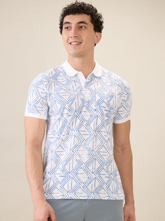 Parx Men White Printed Regular Fit Cotton Blend Half Sleeve T-Shirt