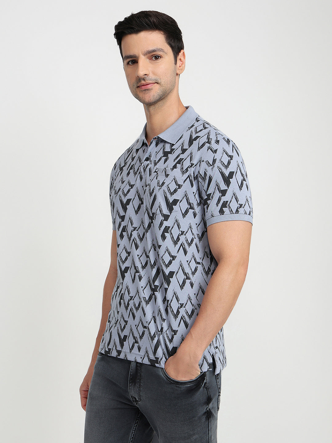 Parx Men Grey Printed Regular Fit Cotton Blend Half Sleeve T-Shirt