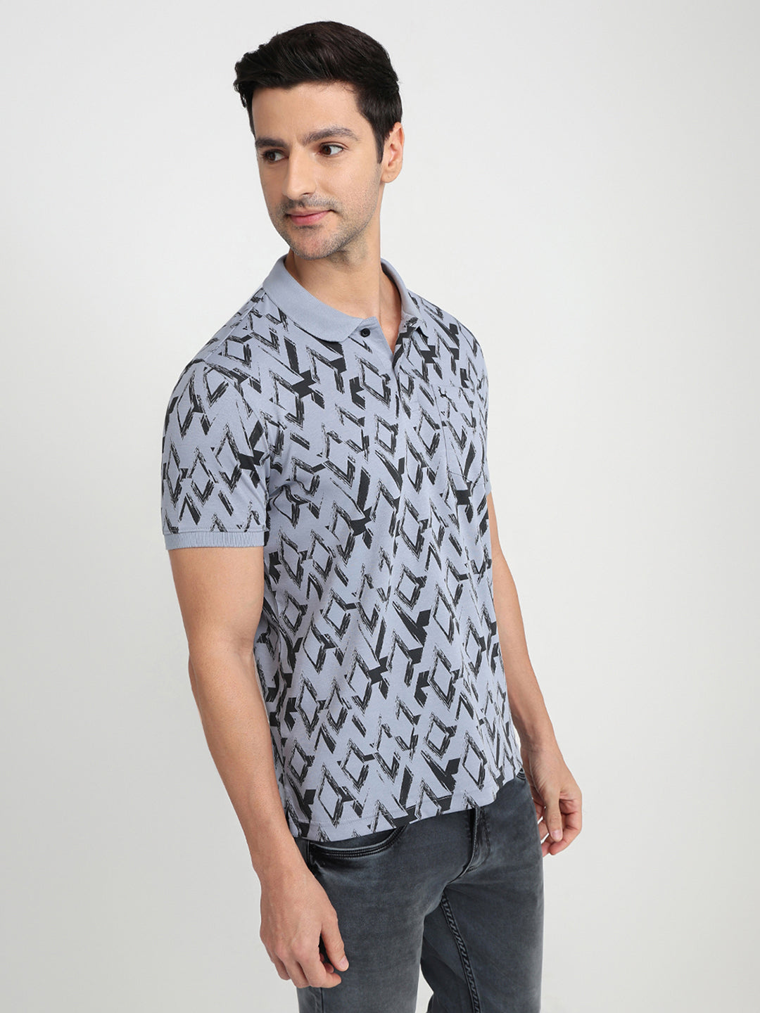 Parx Men Grey Printed Regular Fit Cotton Blend Half Sleeve T-Shirt