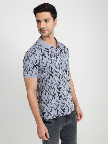 Parx Men Grey Printed Regular Fit Cotton Blend Half Sleeve T-Shirt