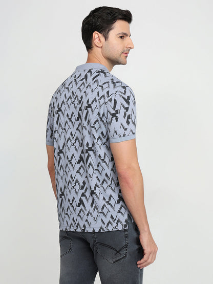 Parx Men Grey Printed Regular Fit Cotton Blend Half Sleeve T-Shirt