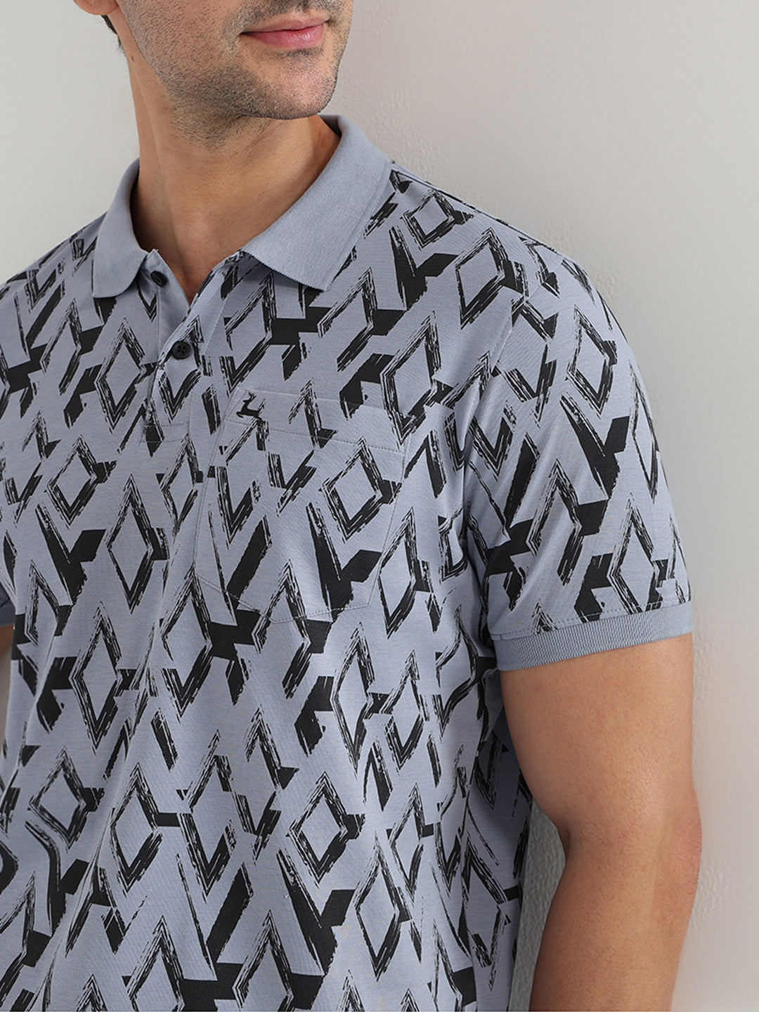 Parx Men Grey Printed Regular Fit Cotton Blend Half Sleeve T-Shirt