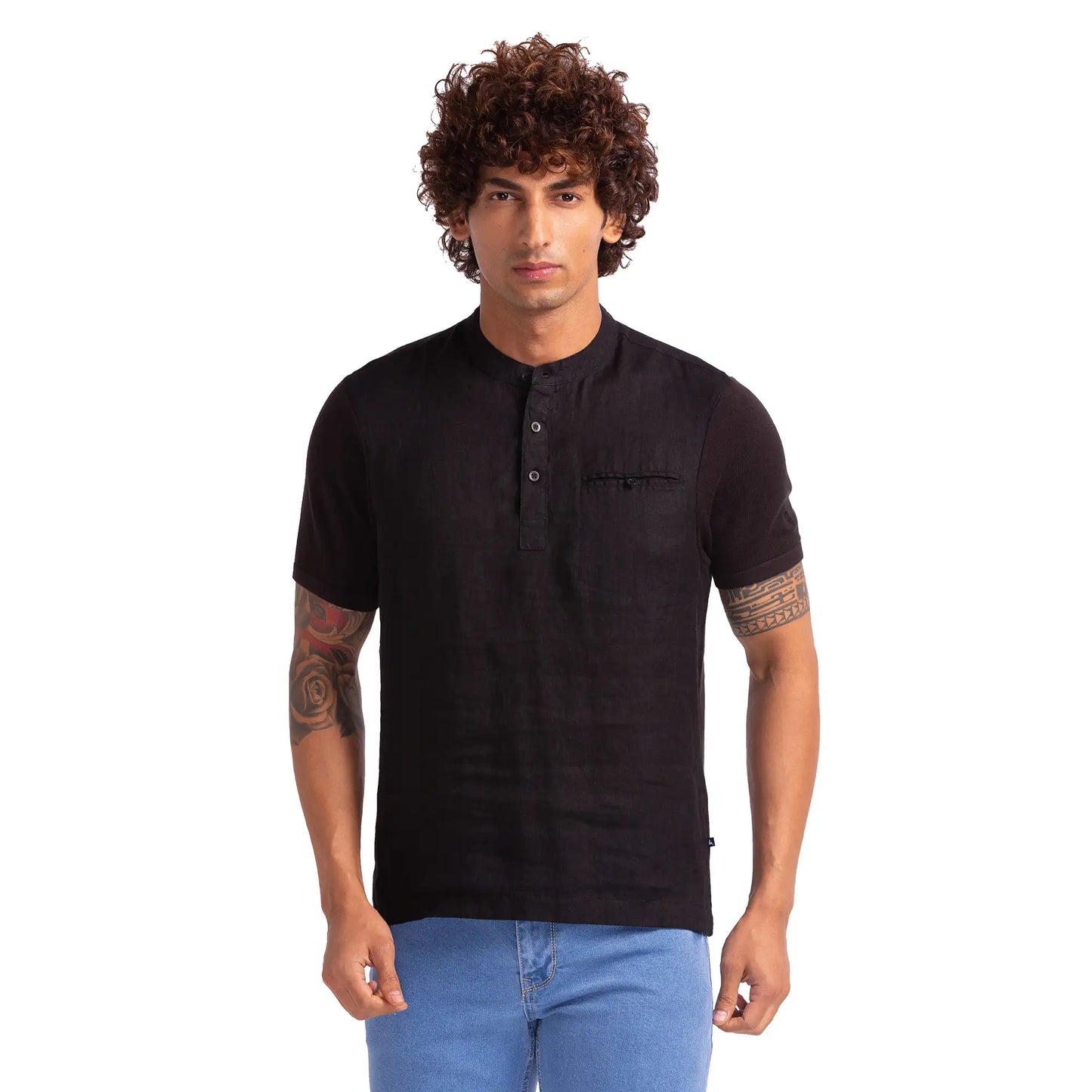 Men Black Regular Fit Solid Cotton T-Shirt