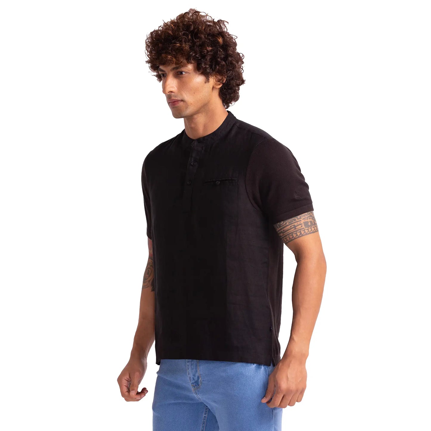 Men Black Regular Fit Solid Cotton T-Shirt