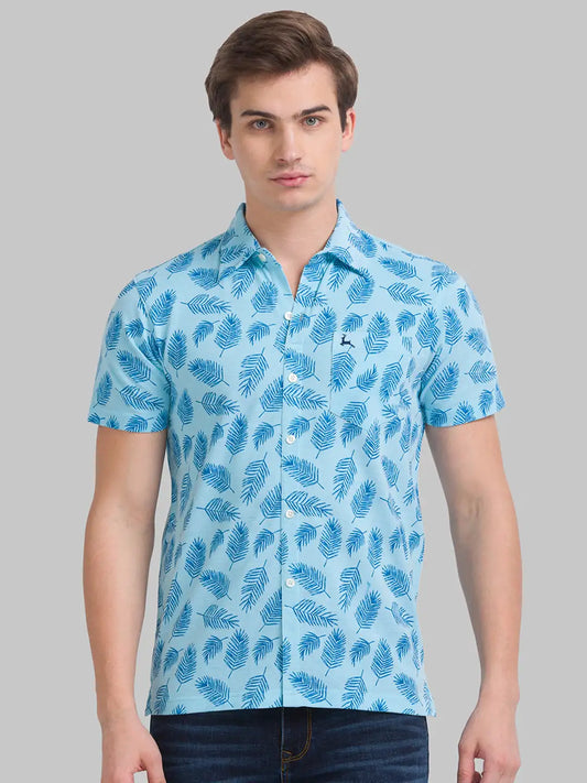 Men Blue Regular Fit Print Cotton T-Shirt