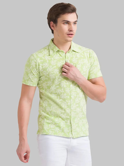 Men Green Regular Fit Print Cotton T-Shirt