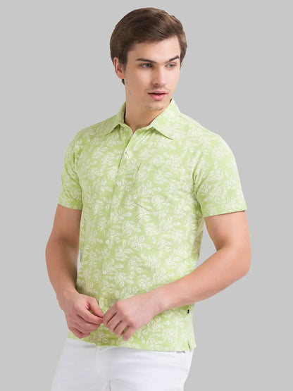 Men Green Regular Fit Print Cotton T-Shirt