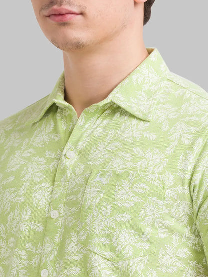 Men Green Regular Fit Print Cotton T-Shirt