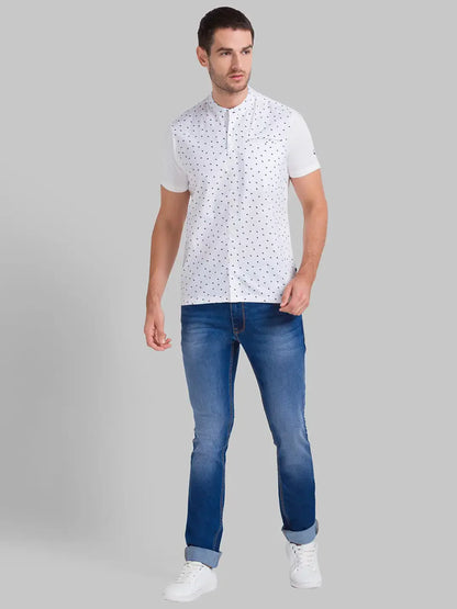 Men White Regular Fit Print Cotton T-Shirt