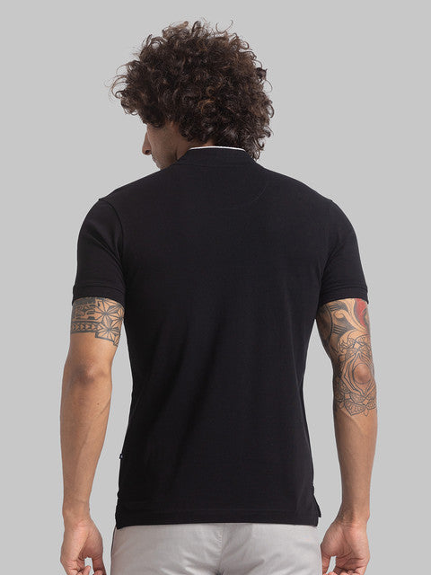 Parx Men Black Regular Fit Solid Contrast Neck T-Shirt