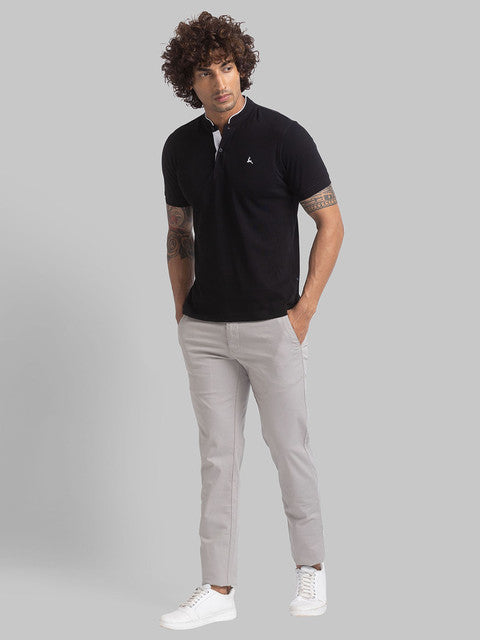 Parx Men Black Regular Fit Solid Contrast Neck T-Shirt