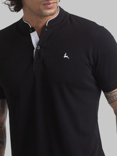 Parx Men Black Regular Fit Solid Contrast Neck T-Shirt