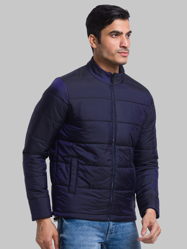 Parx Men Blue Solid Polyester Jacket