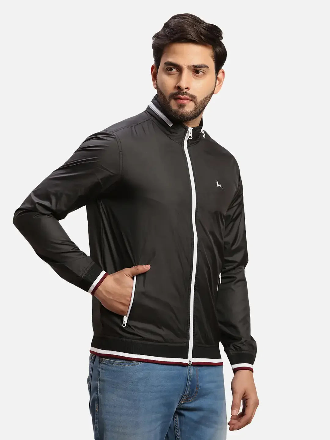 Parx Men Black Solid Polyester Full Sleeve Jacket