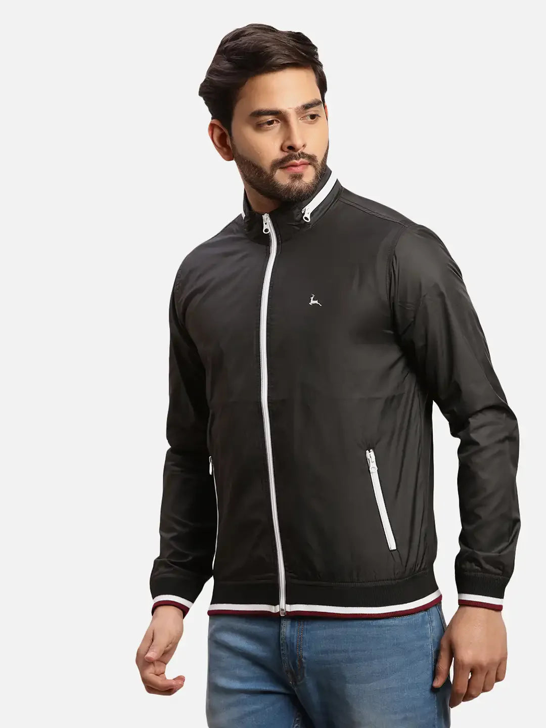 Parx Men Black Solid Polyester Full Sleeve Jacket