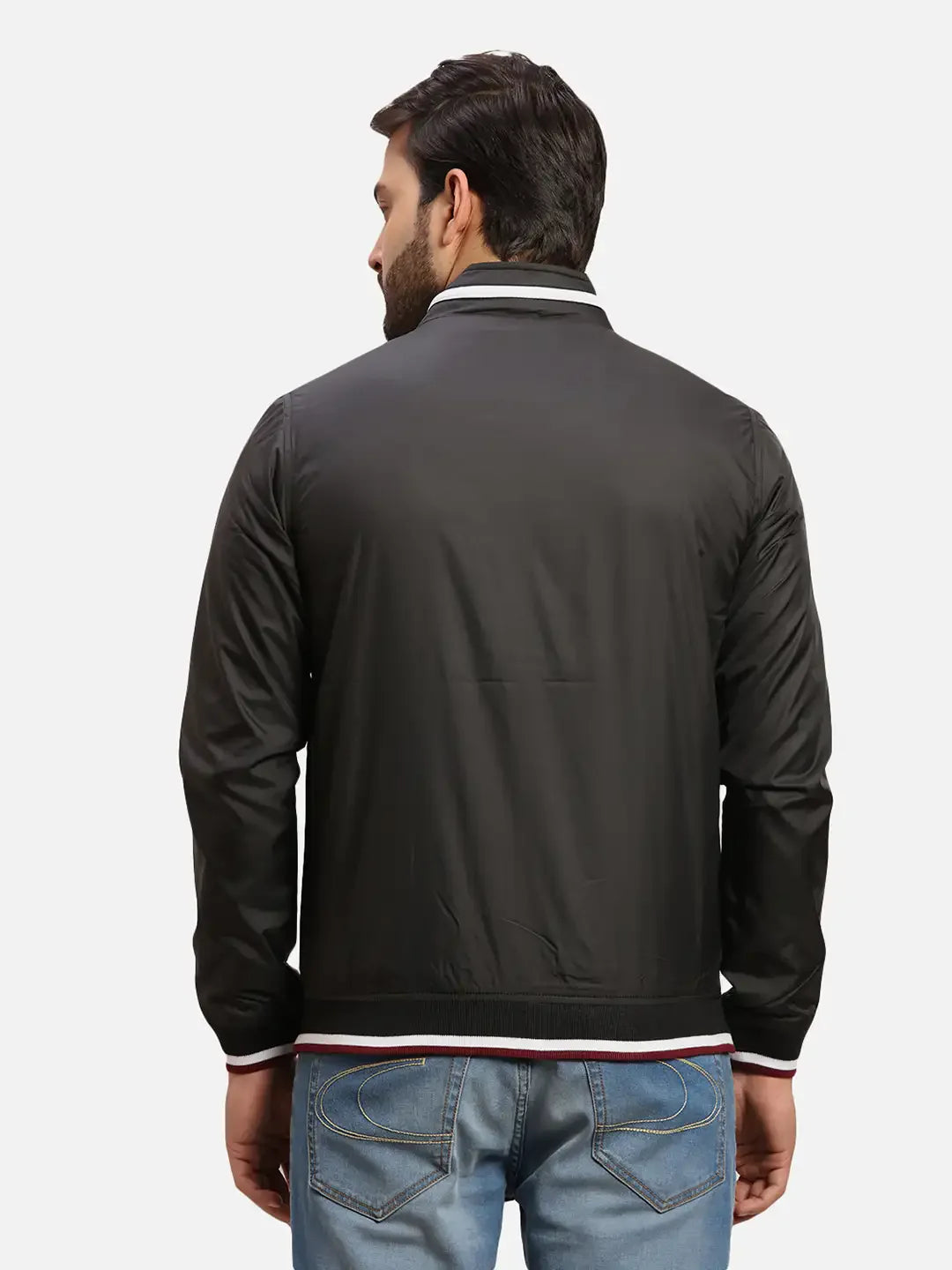 Parx Men Black Solid Polyester Full Sleeve Jacket