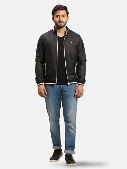 Parx Men Black Solid Polyester Full Sleeve Jacket