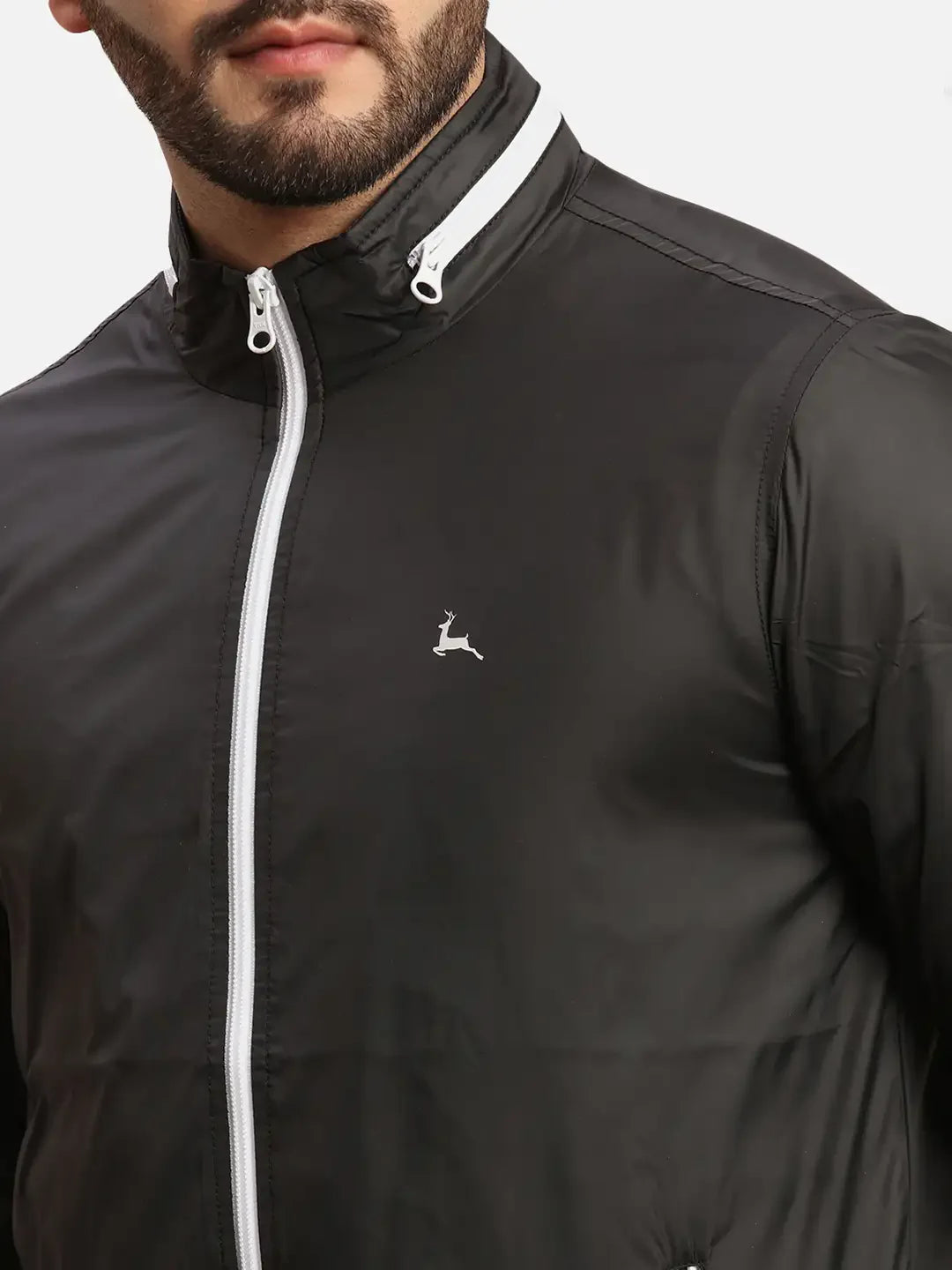 Parx Men Black Solid Polyester Full Sleeve Jacket