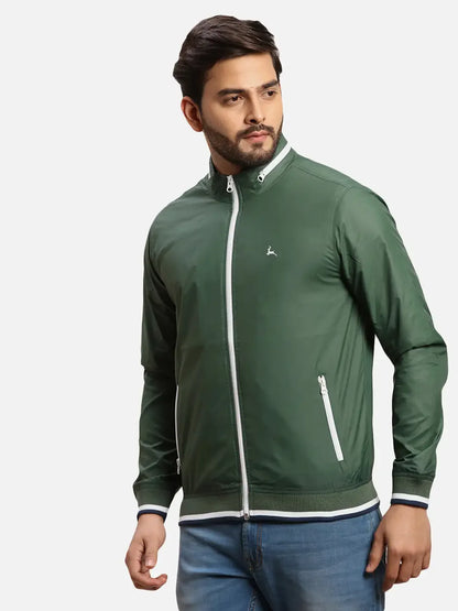 Parx Men Green Solid Polyester Full Sleeve Jacket