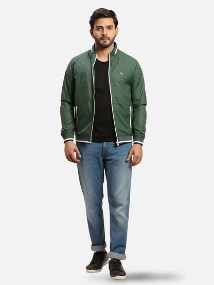 Parx Men Green Solid Polyester Full Sleeve Jacket