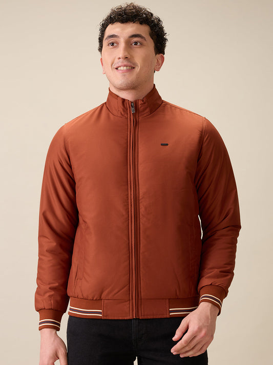 Parx Men Orange Solid Polyester Full Sleeve Jacket