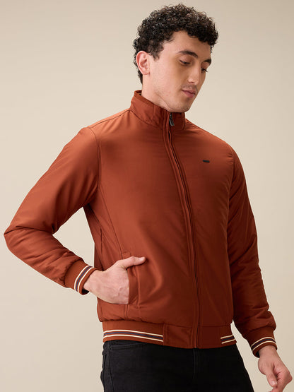 Parx Men Orange Solid Polyester Full Sleeve Jacket
