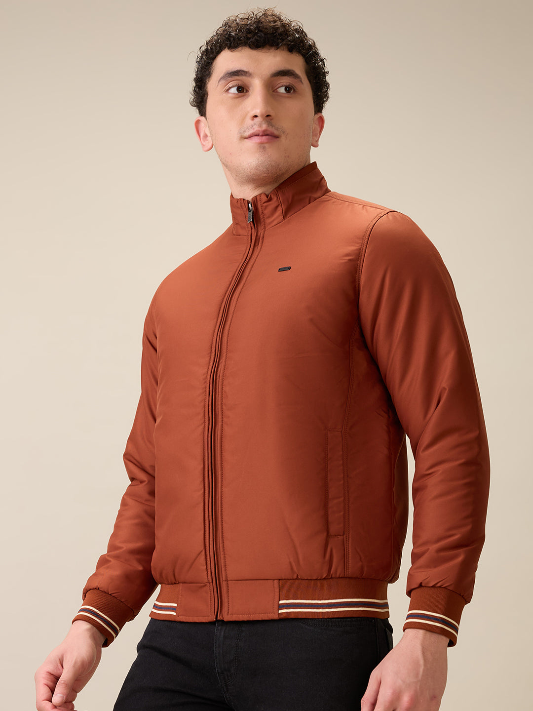 Parx Men Orange Solid Polyester Full Sleeve Jacket