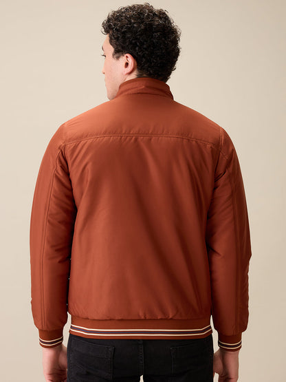 Parx Men Orange Solid Polyester Full Sleeve Jacket