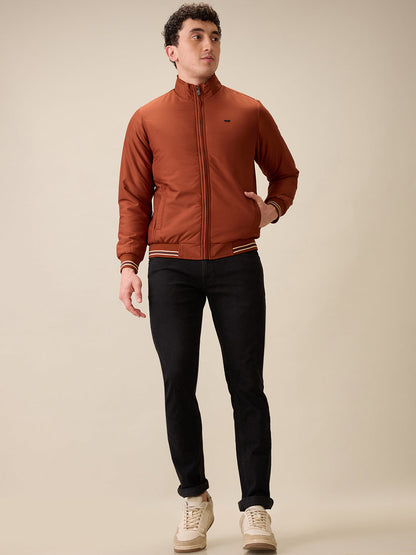 Parx Men Orange Solid Polyester Full Sleeve Jacket