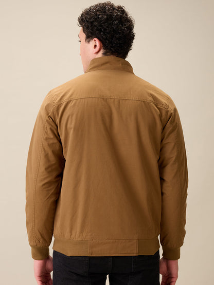 Parx Men Khaki Solid Cotton Full Sleeve Jacket